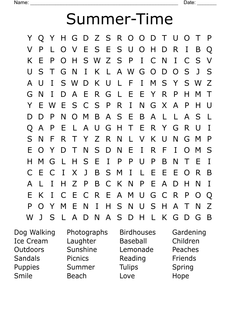 Summer Time Word Search WordMint