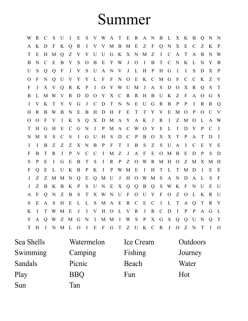 Summer Word Search