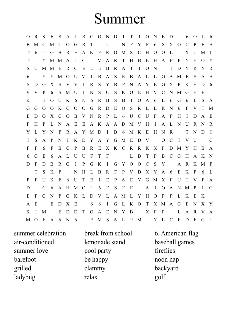 Summer Word Search