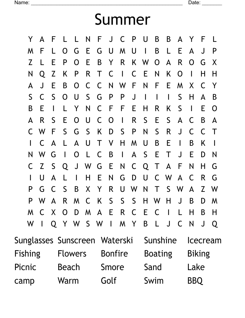 Summer Word Search