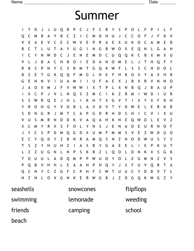 Summer Word Search