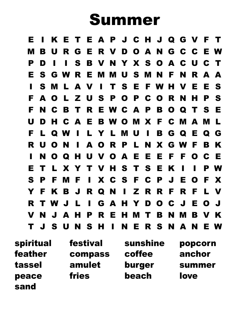 Summer Word Search