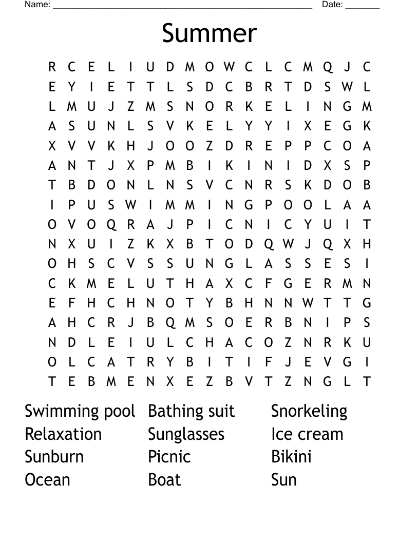 Summer Word Search