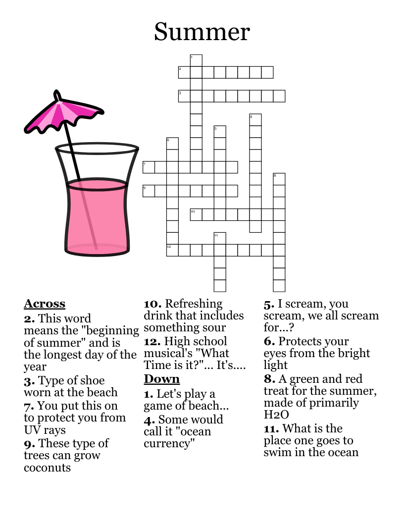 Summer Crossword Puzzle Free Printable Printable World Holiday