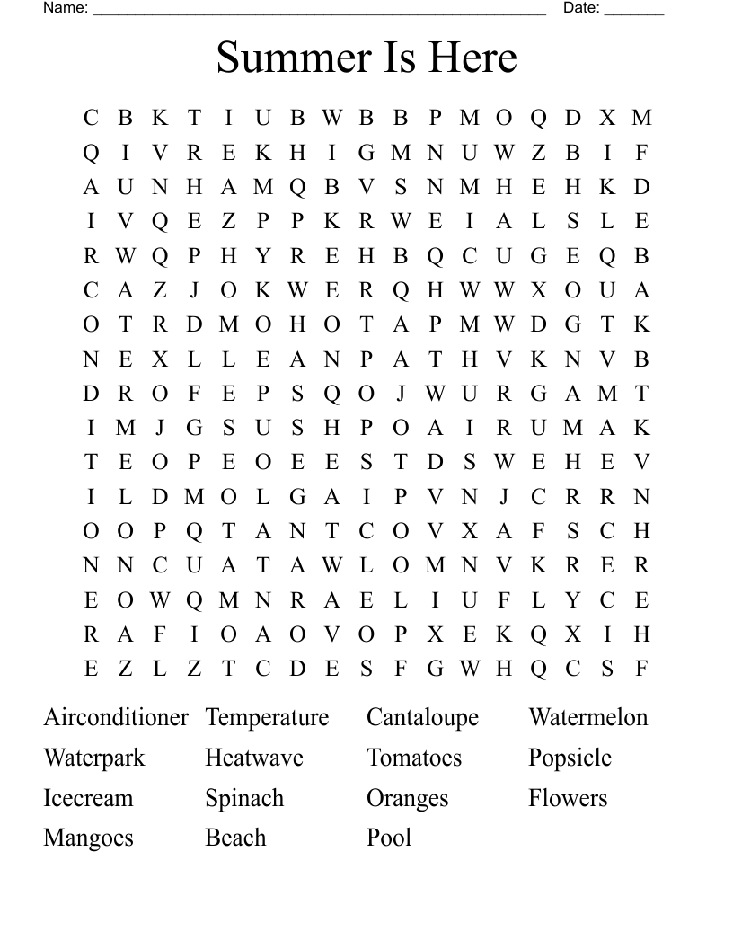 Summer Is Here Word Search