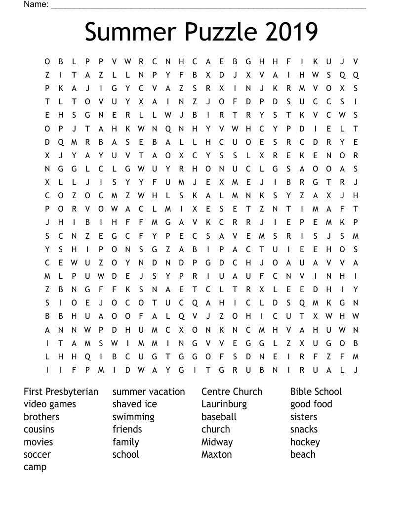 Summer Puzzle 2019 Word Search