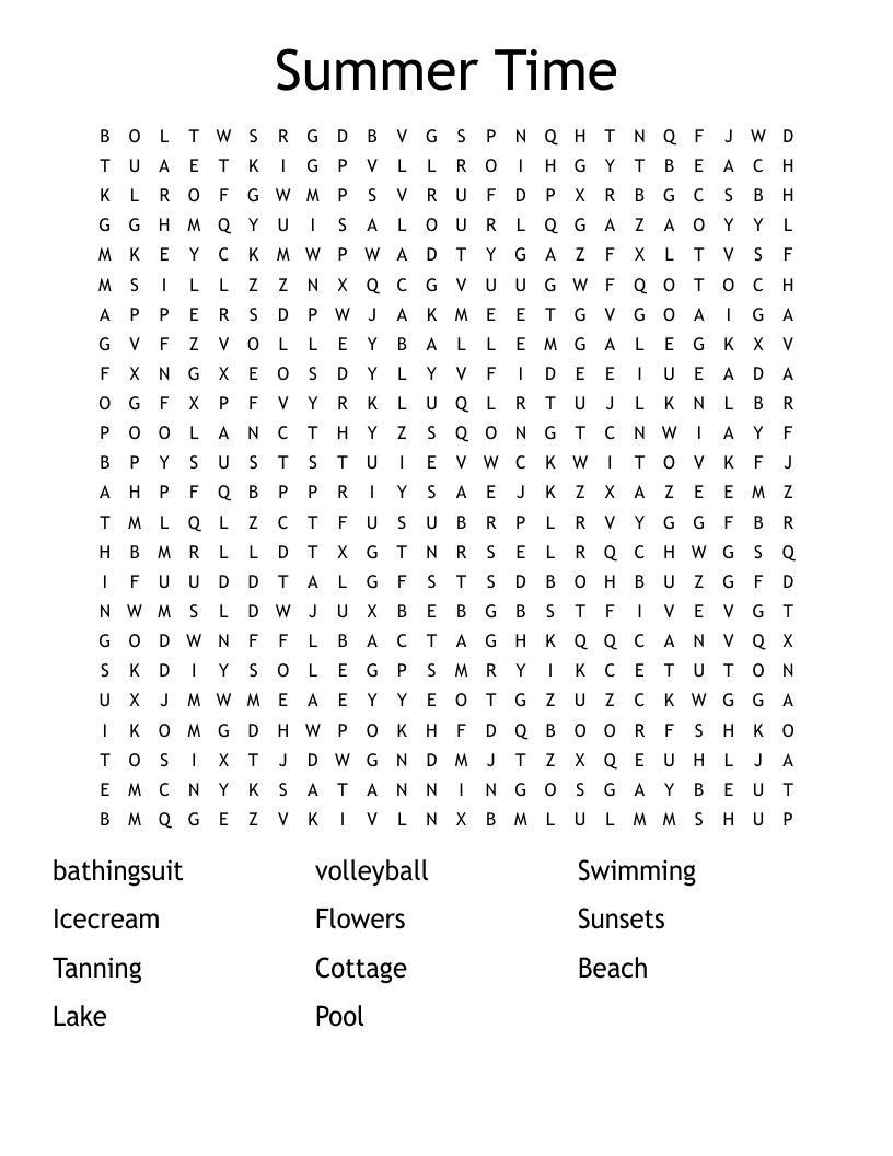 Summer Time Word Search