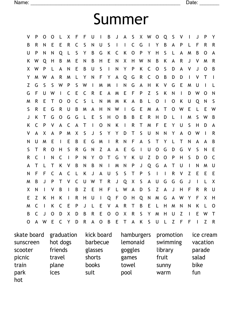 Summer  Word Search