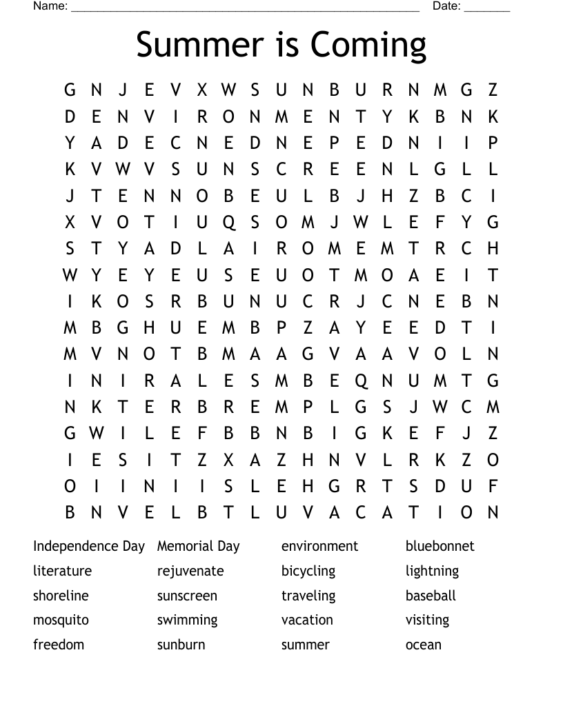 Summer is Coming Word Search