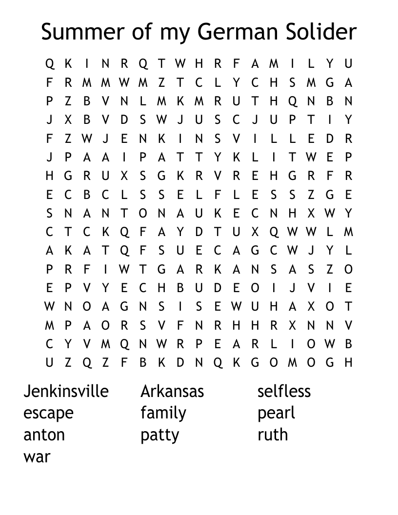 Summer of my German Solider Word Search