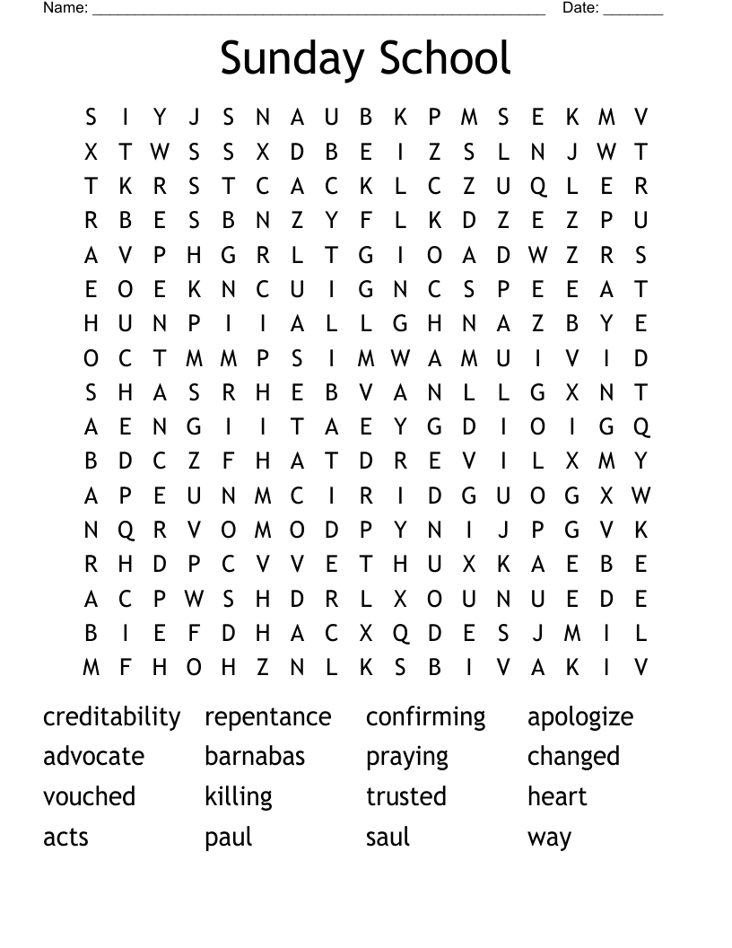 Sunday School Word Search