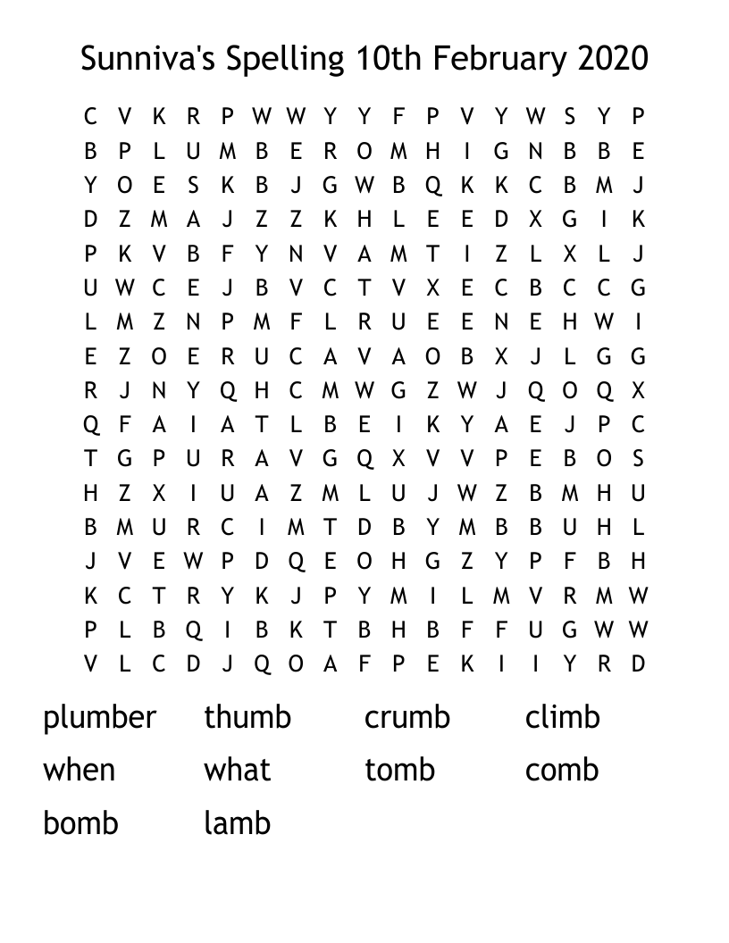 Sunniva's Spelling 10th February 2020 