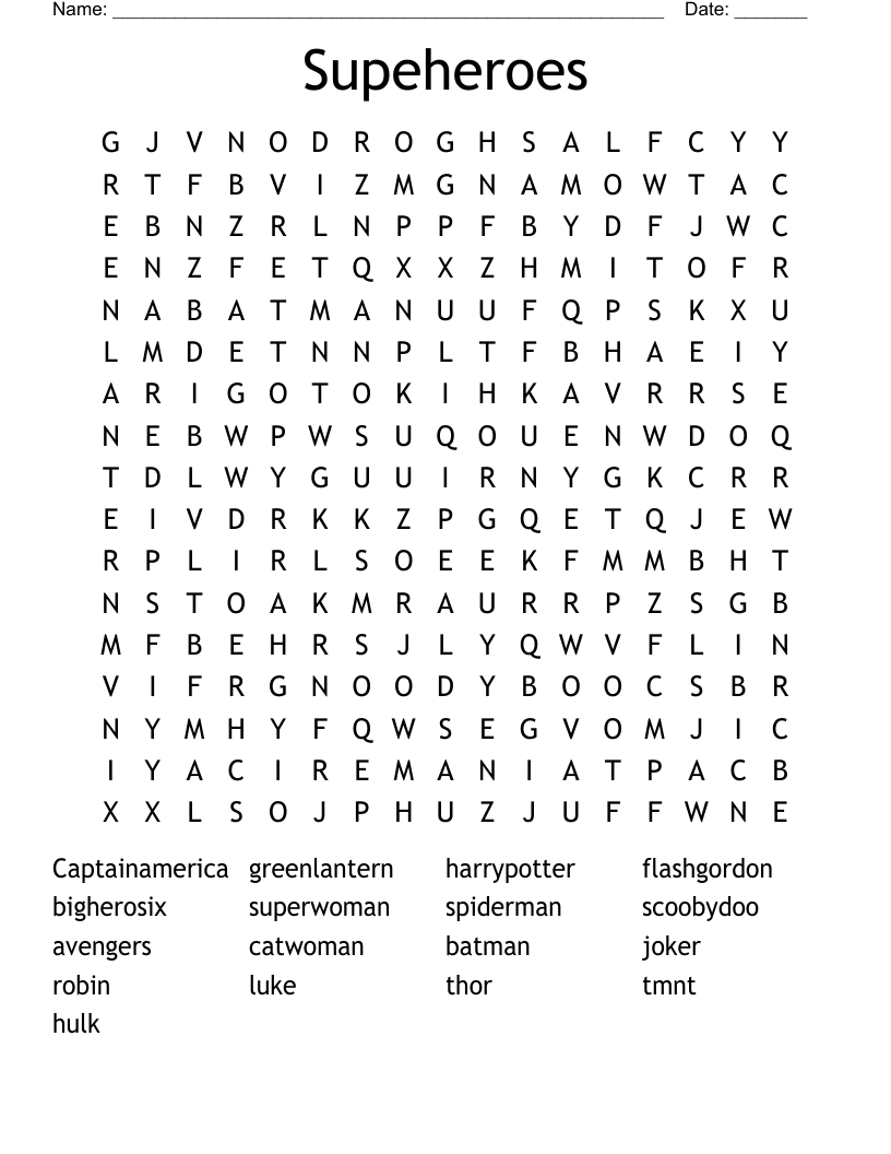 Supeheroes Word Search