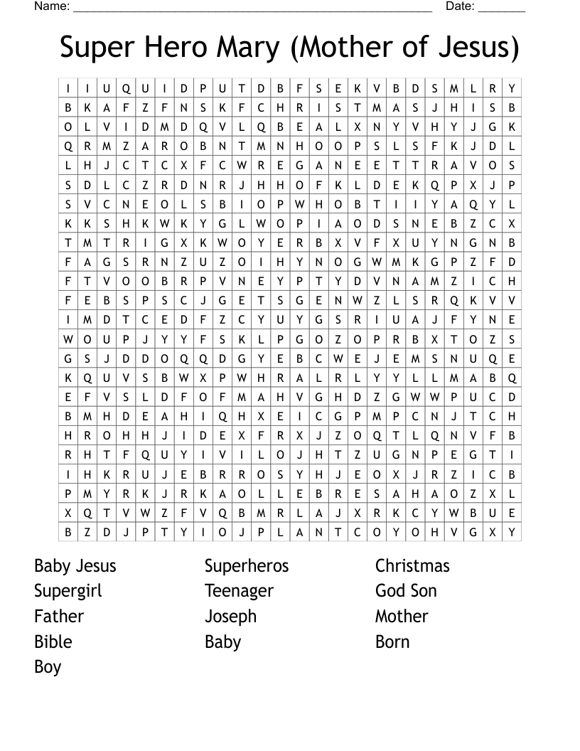 Super Hero Mary (Mother of Jesus) Word Search