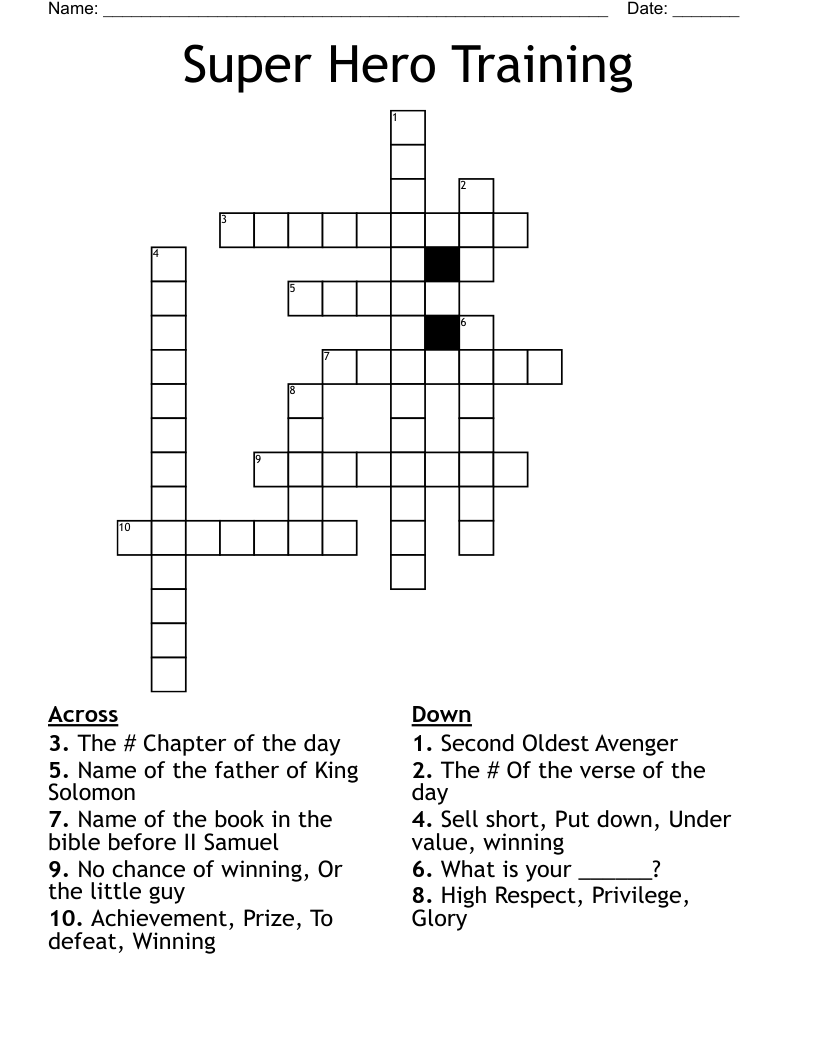 Super Hero Training Crossword WordMint
