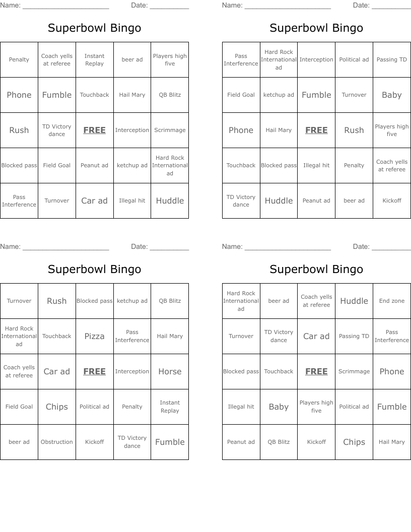 Superbowl Bingo