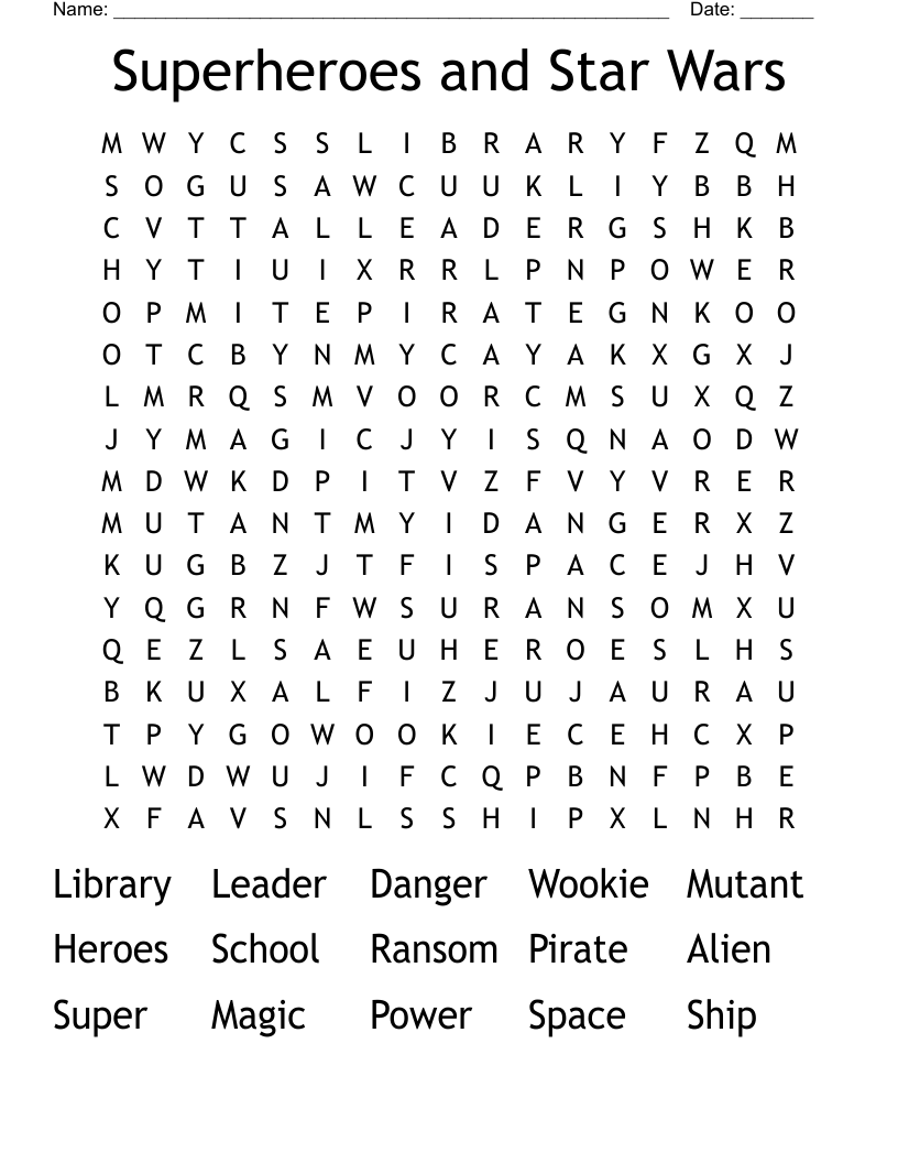Superheroes and Star Wars Word Search