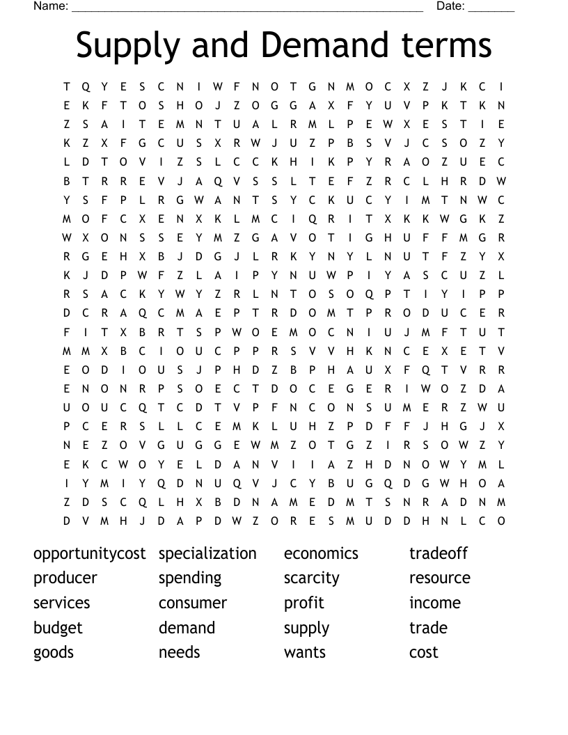 Economics Word Search WordMint