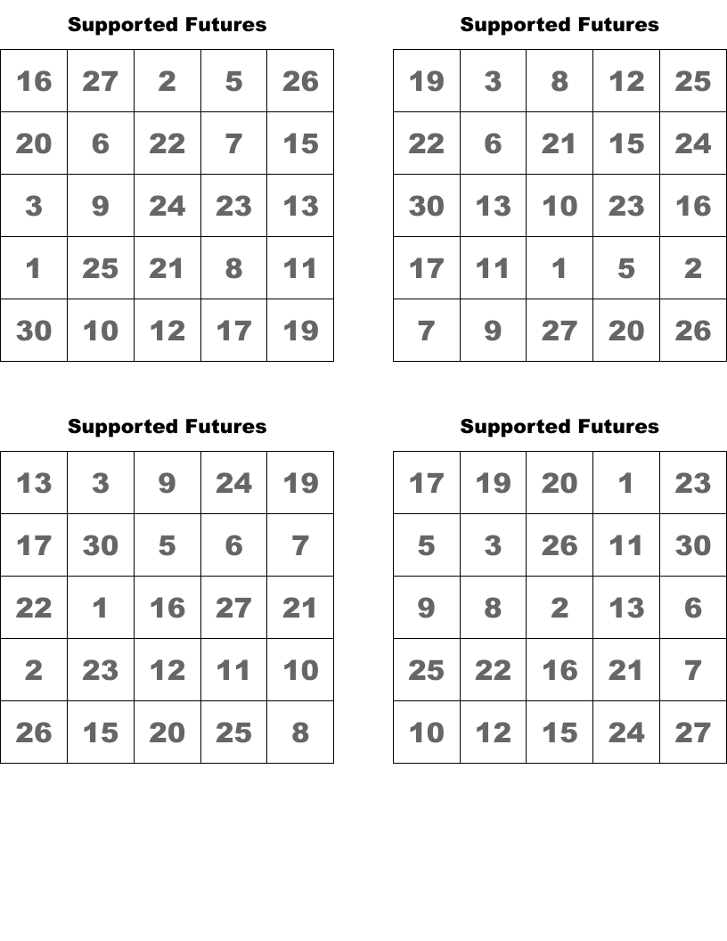 Supported Futures Bingo Cards