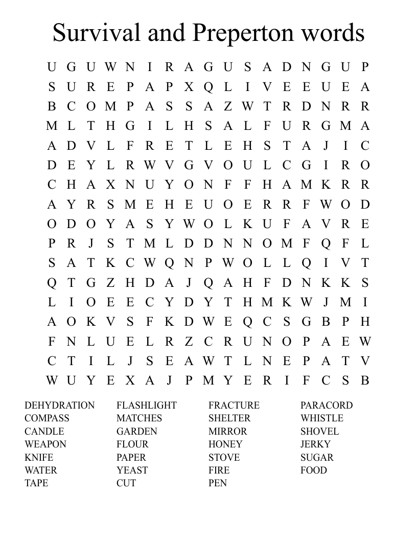 Survival and Preperton words Word Search