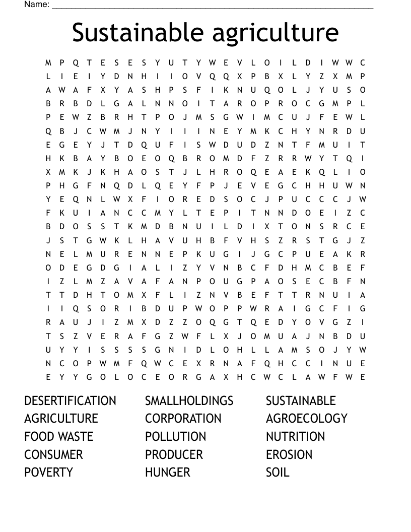 Sustainable Agriculture Word Search WordMint