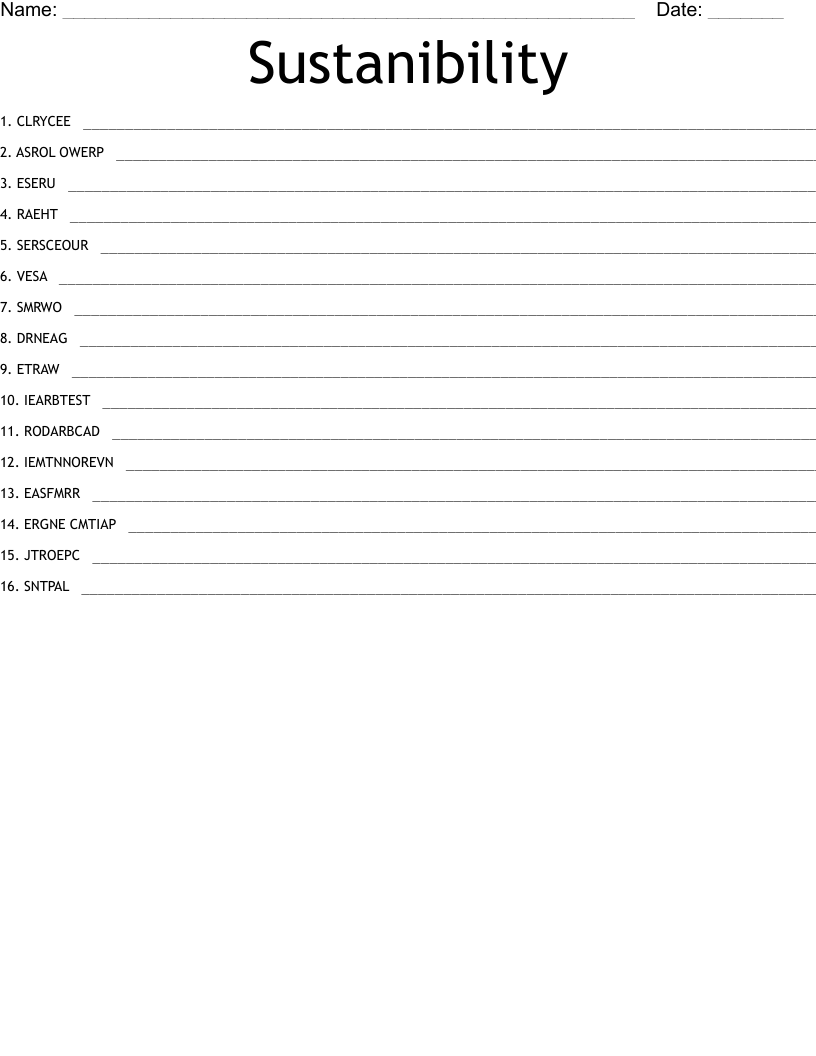 Sustanibility Word Scramble