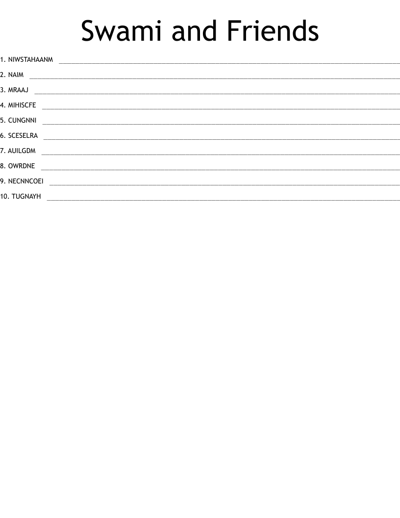 Swami and Friends Word Scramble
