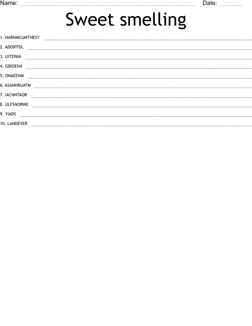 Sweet smelling Word Scramble