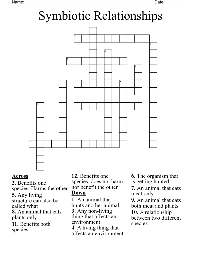 Symbiotic Relationships Crossword