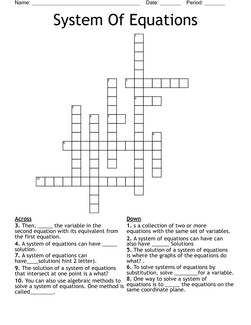 System Of Equations  Crossword