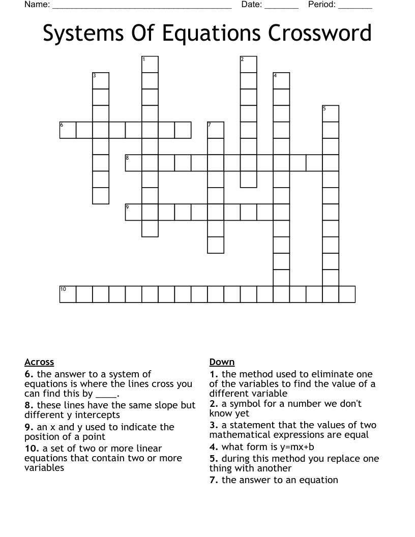 Systems Of Equations Crossword WordMint