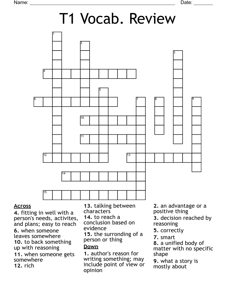 T1 Vocab. Review Crossword