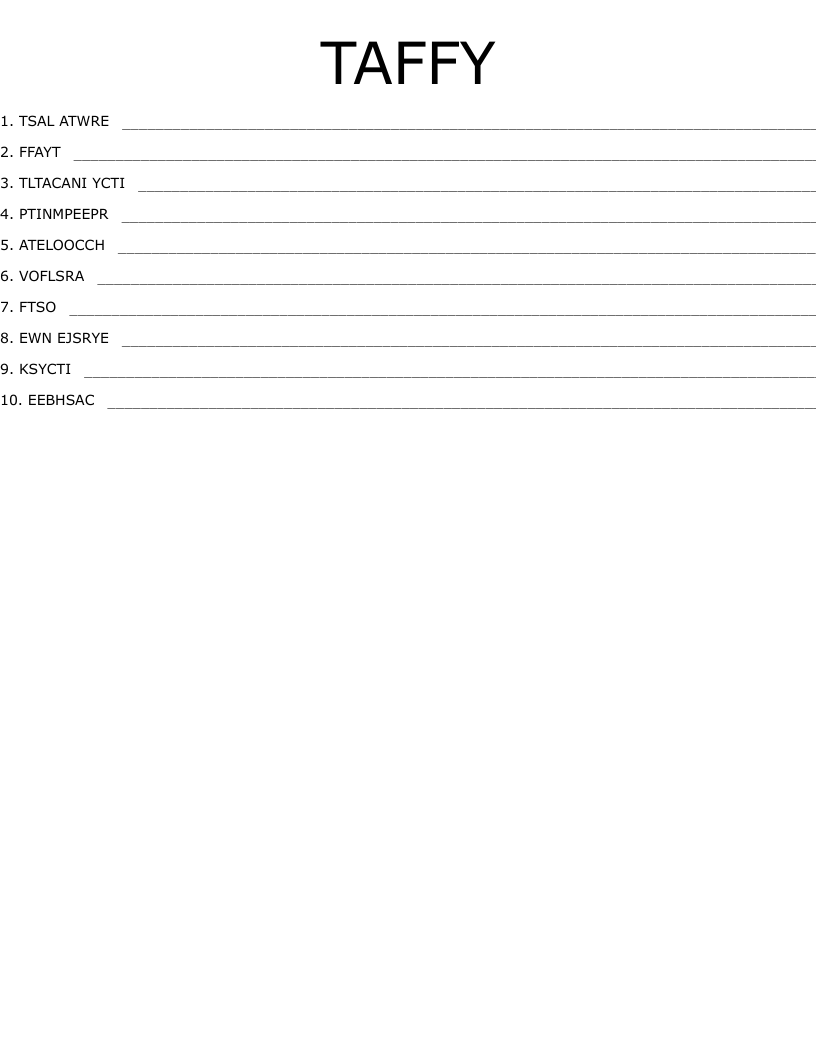 TAFFY Word Scramble WordMint