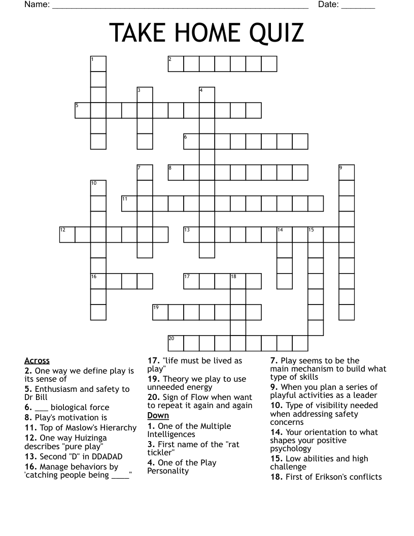 TAKE HOME QUIZ Crossword