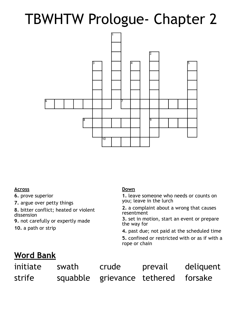 TBWHTW Prologue- Chapter 2 Crossword