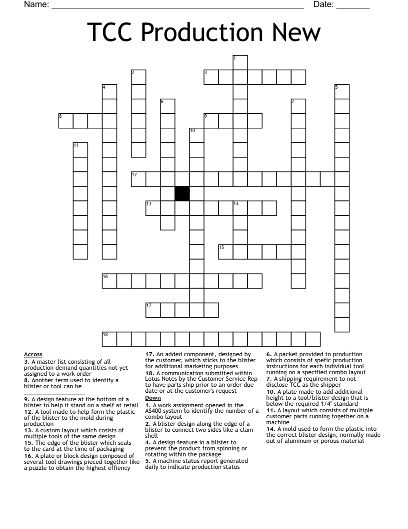 TCC Production New Crossword