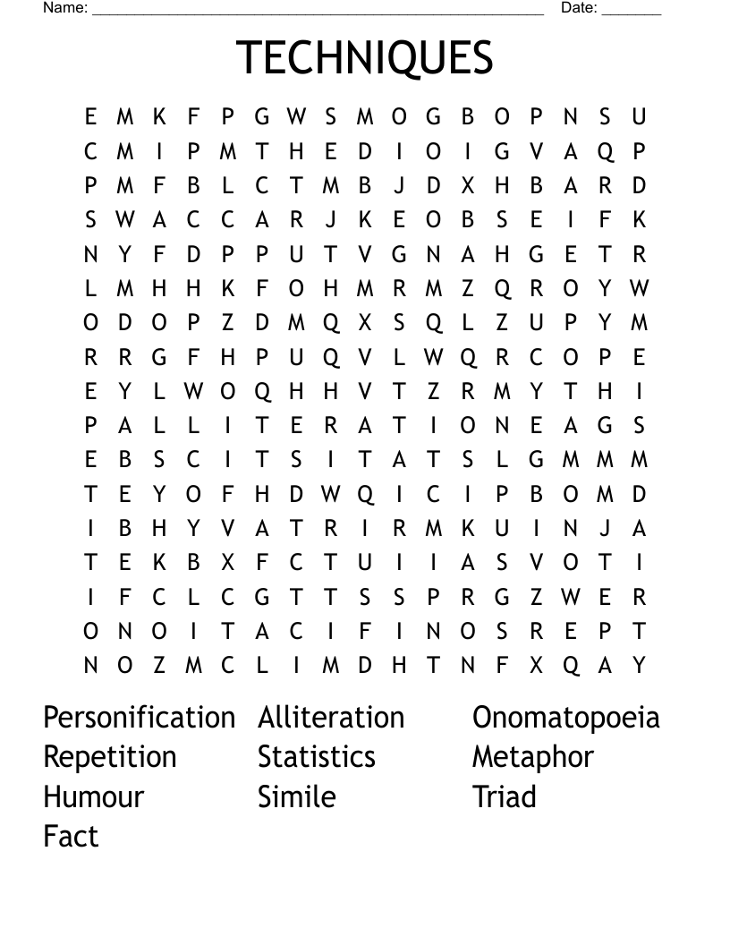 TECHNIQUES Word Search