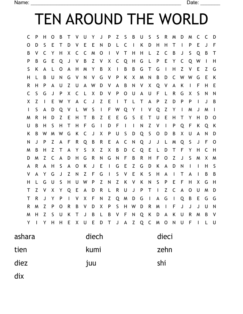TEN AROUND THE WORLD Word Search