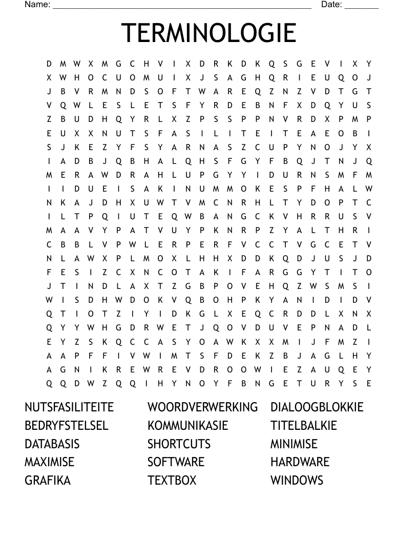 TERMINOLOGIE Word Search