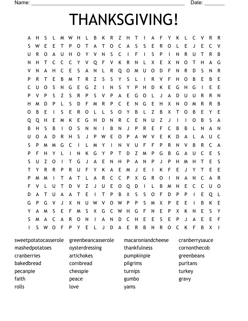 THANKSGIVING! Word Search