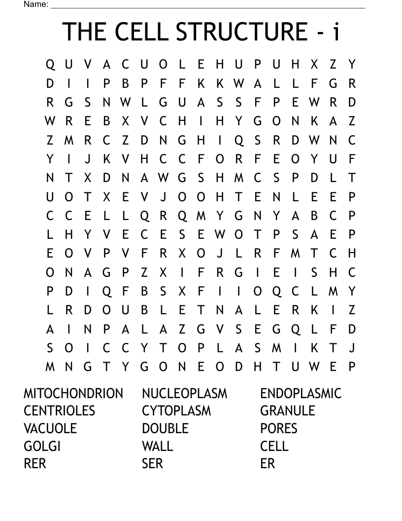 THE CELL STRUCTURE - i Word Search