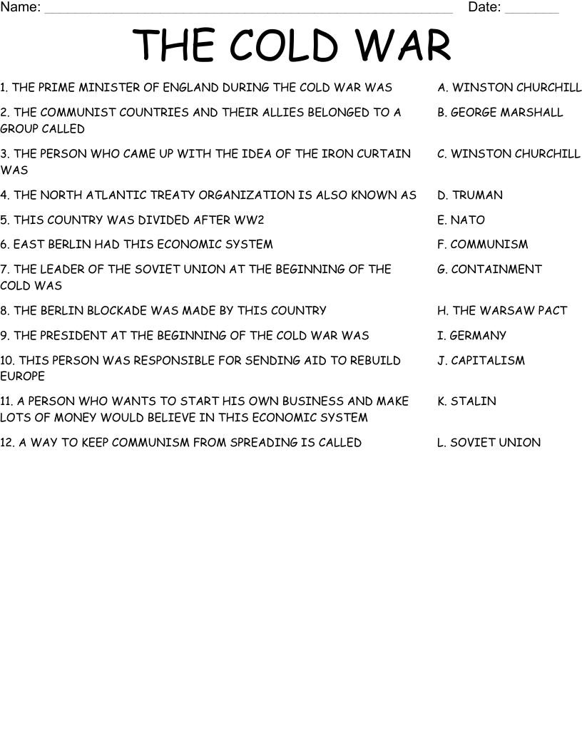 THE COLD WAR Worksheet - WordMint