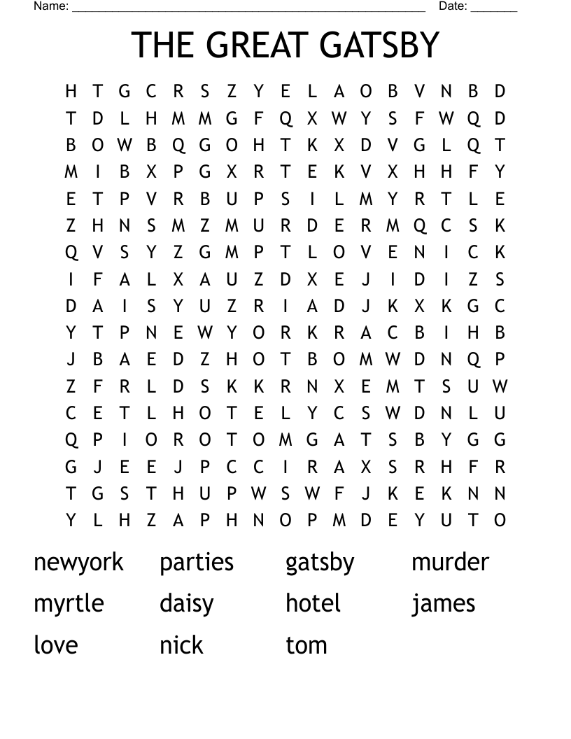 THE GREAT GATSBY Word Search