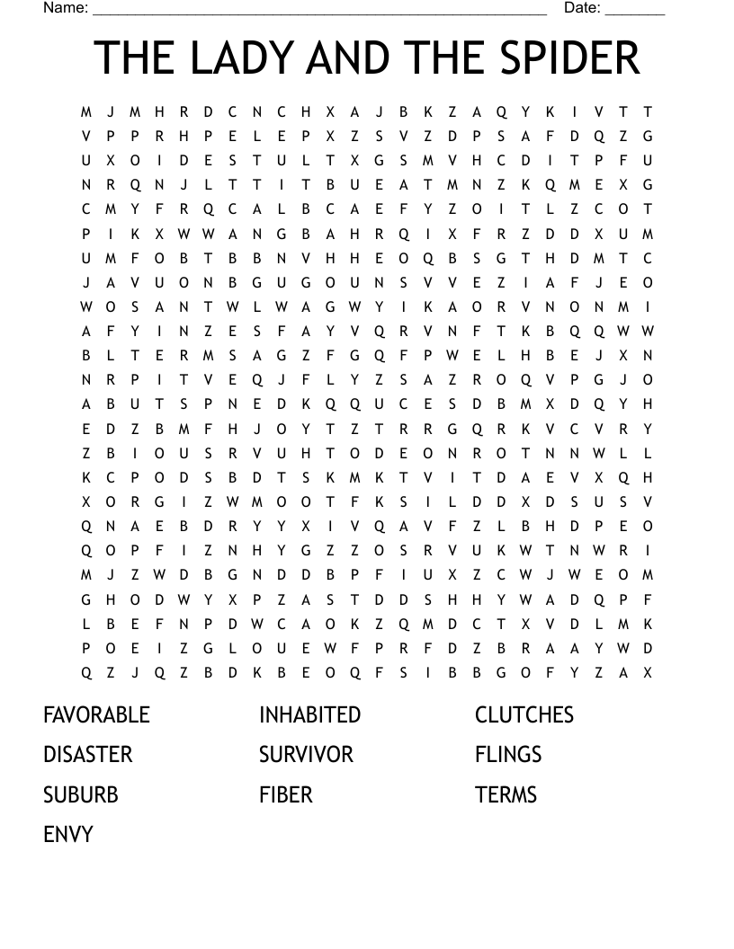 THE LADY AND THE SPIDER Word Search