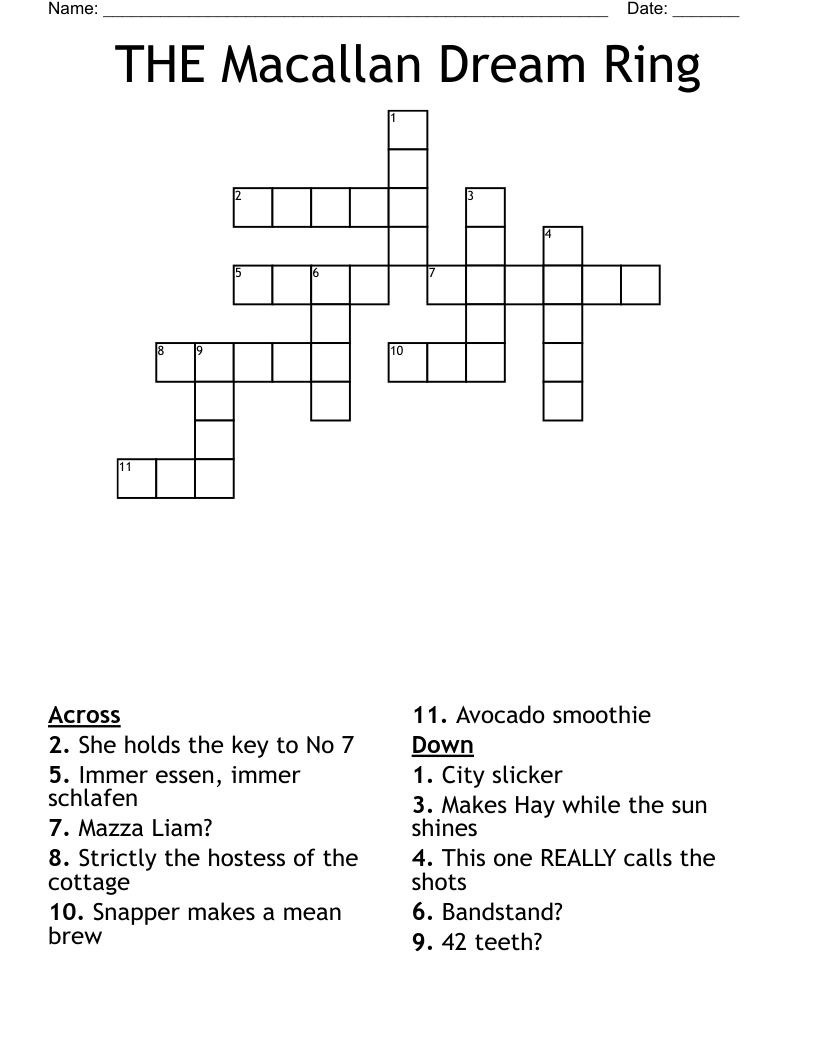 THE Macallan Dream Ring Crossword
