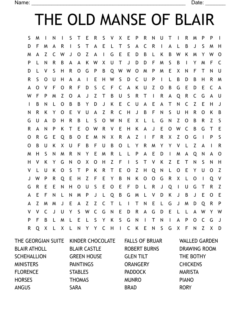 THE OLD MANSE OF BLAIR Word Search