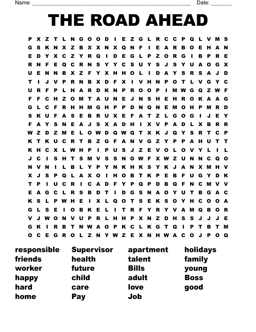 THE ROAD AHEAD Word Search