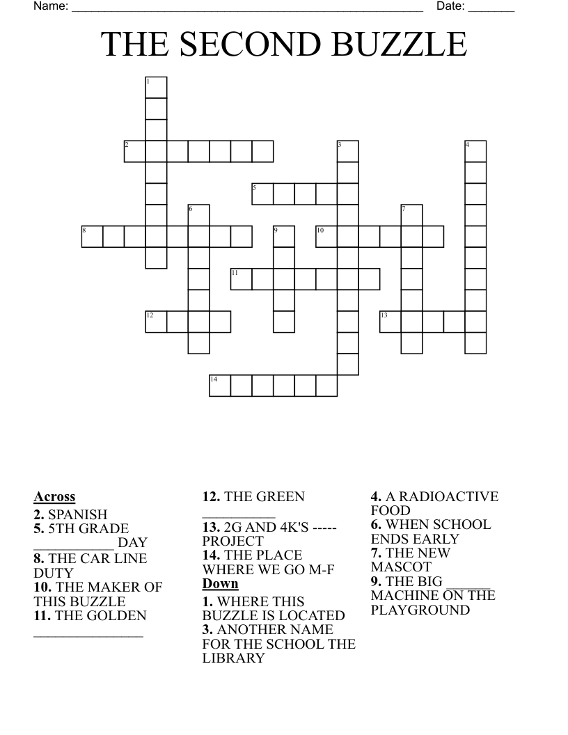 THE SECOND BUZZLE Crossword