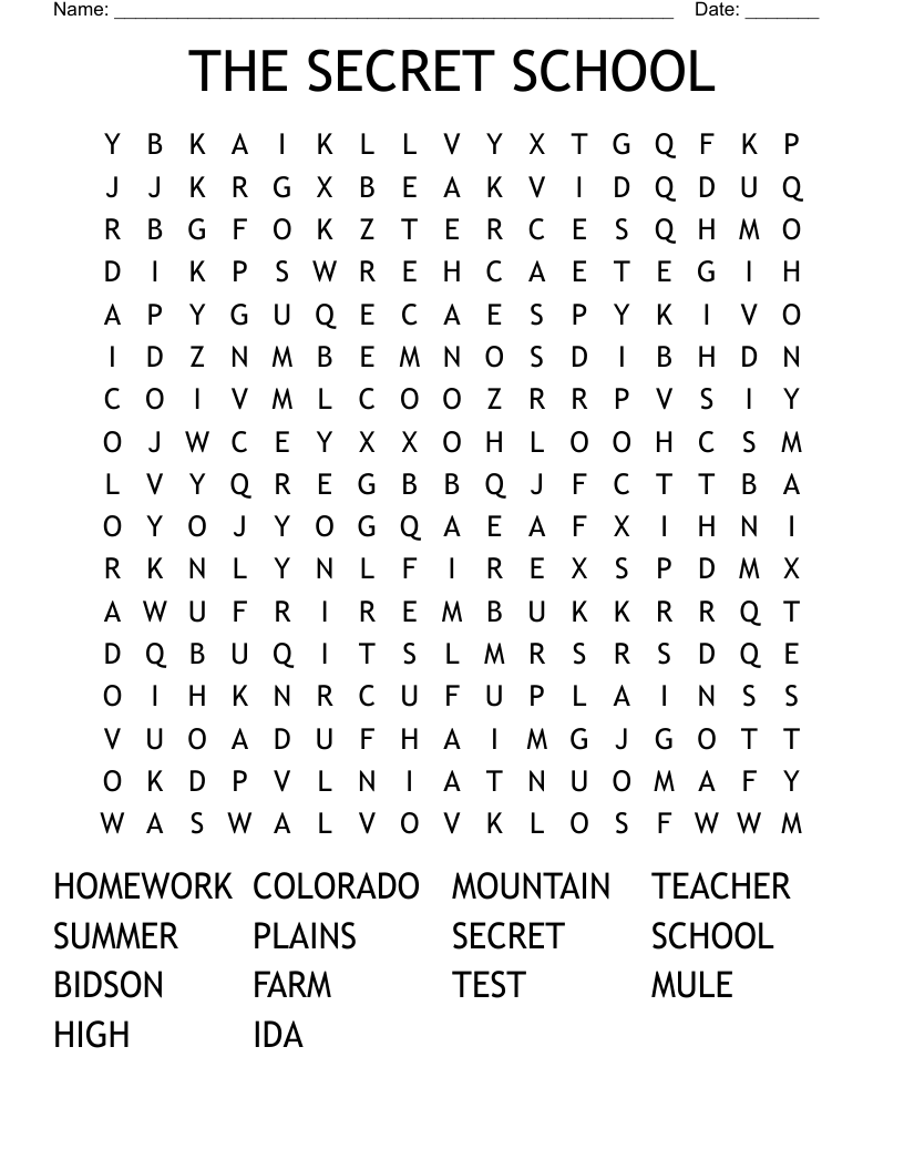 THE SECRET SCHOOL Word Search