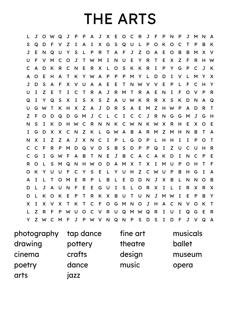 THE  ARTS Word Search